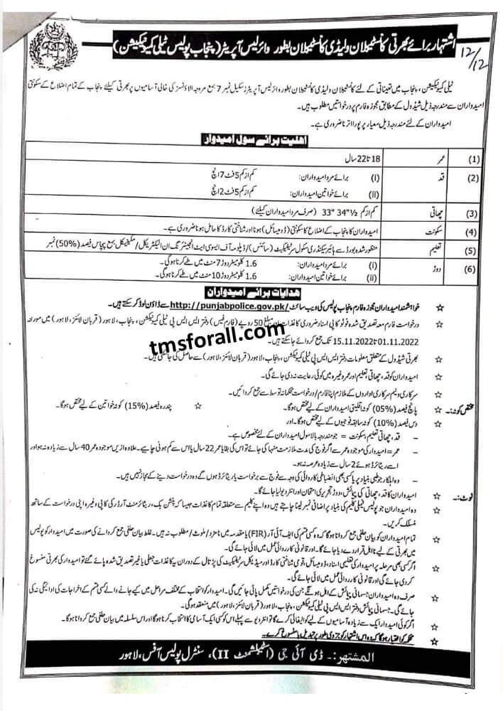 Punjab Police Jobs 2022 Wireless Operator