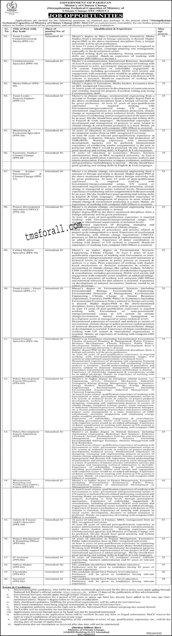 Ministry Of Climate Change jobs 2023