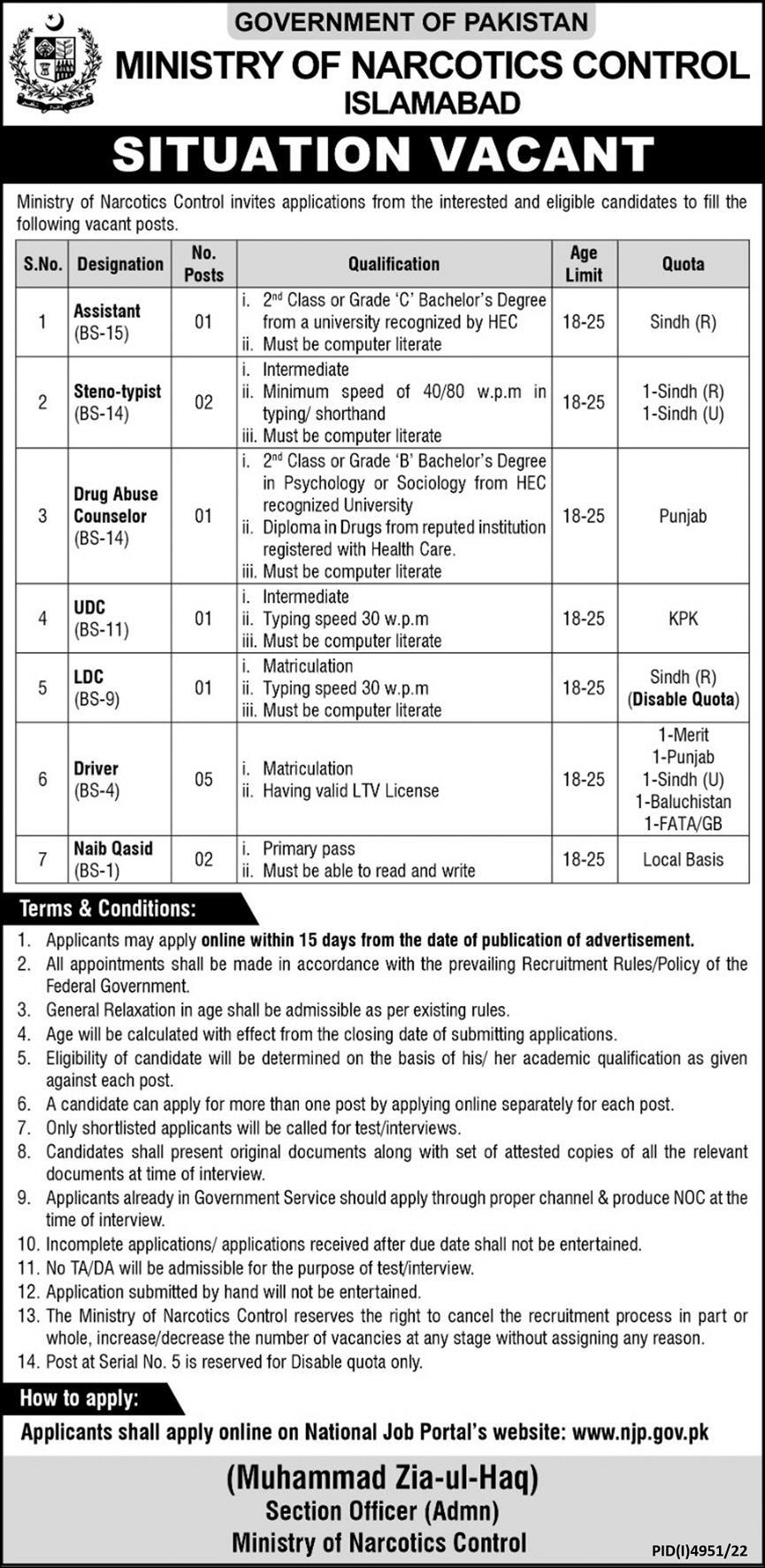 Ministry Of Narcotics Jobs 2023