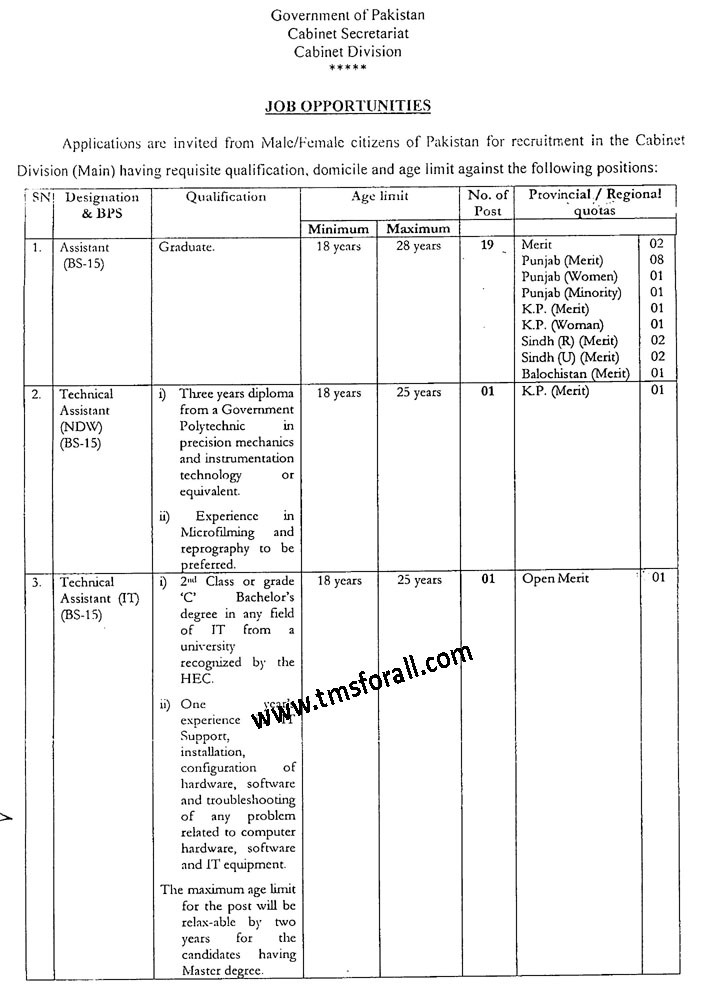 Cabinet Division Jobs 2024