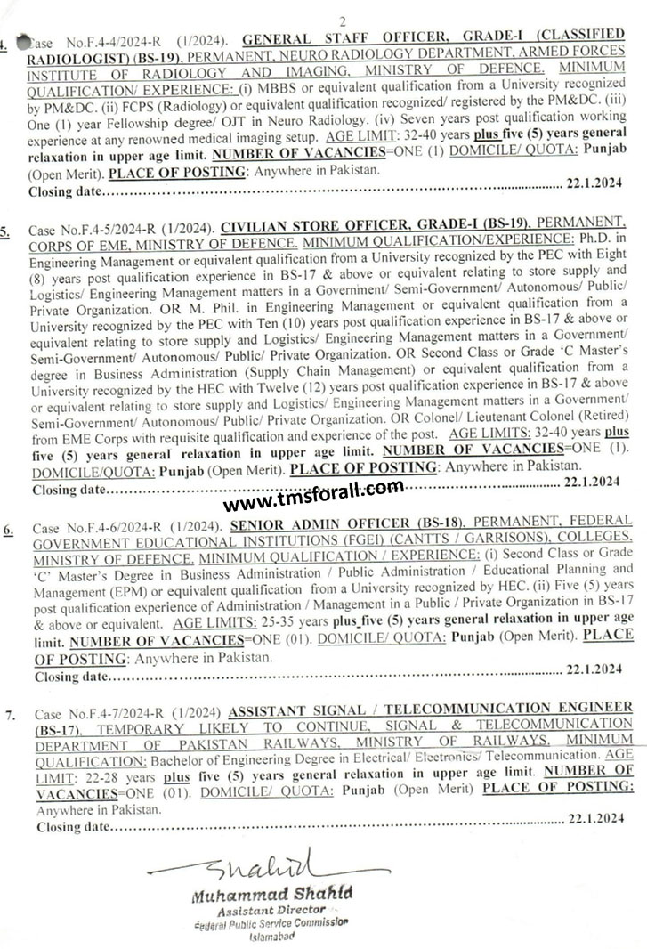 FPSC advertisement no 1/2024