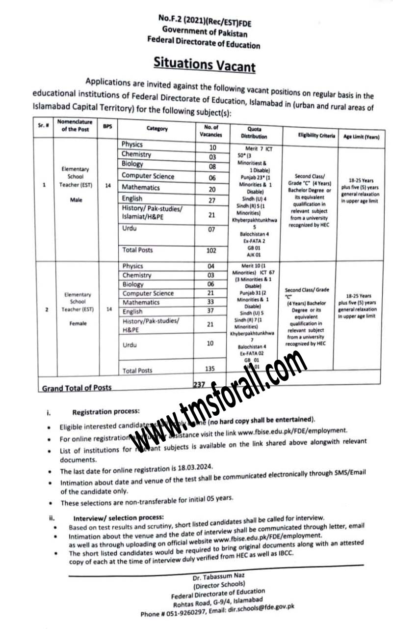 Federal Directorate Of Education Jobs 2024
