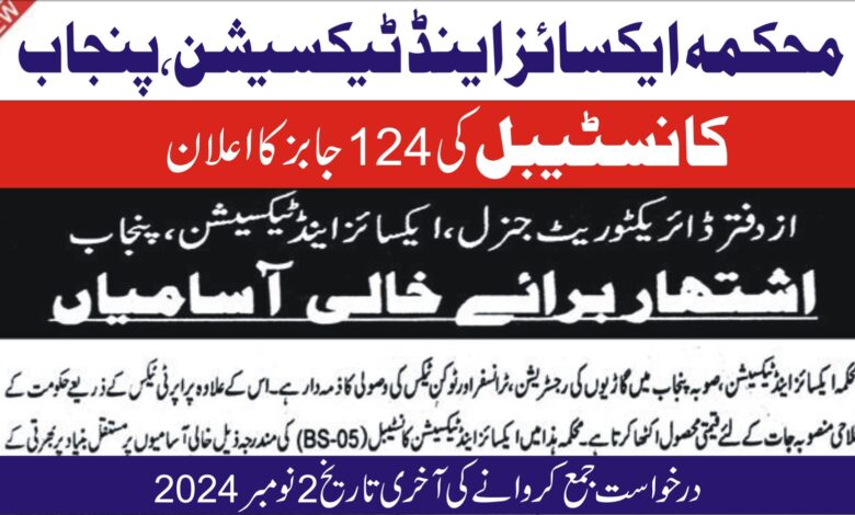 Excise and Taxation Constable Jobs 2024