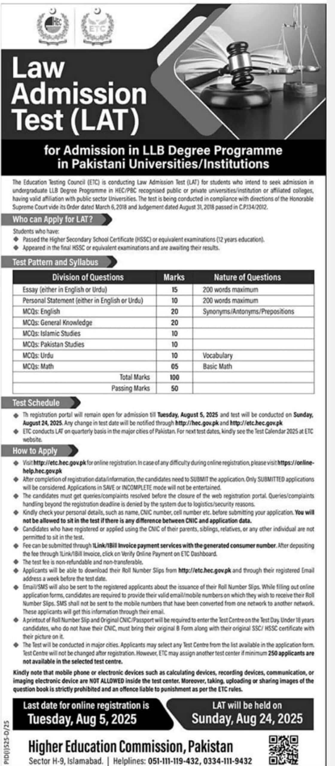 LAT Test Registration 2025 Schedule