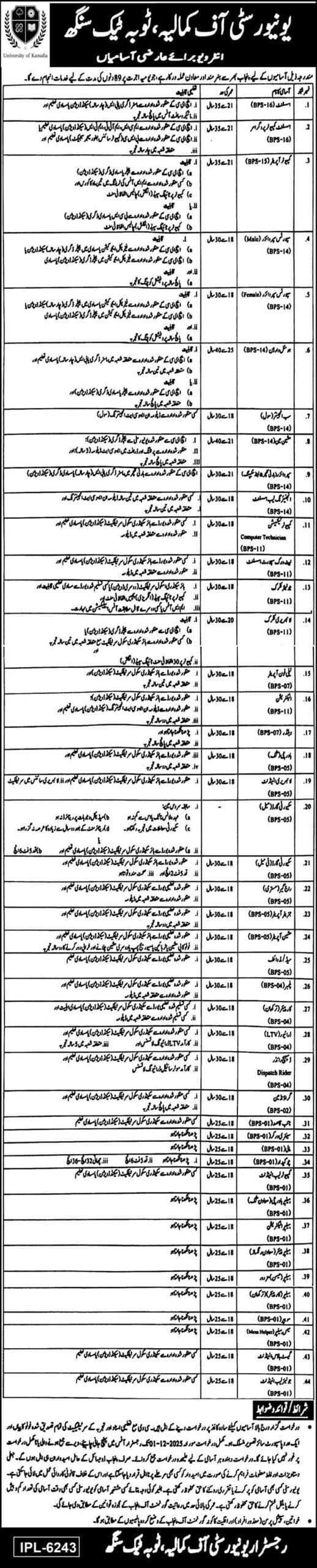 University Of kamalia Jobs 2025