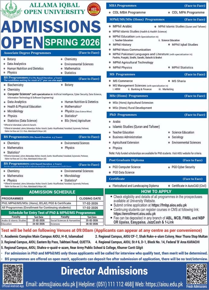 AIOU Spring Admission 2026