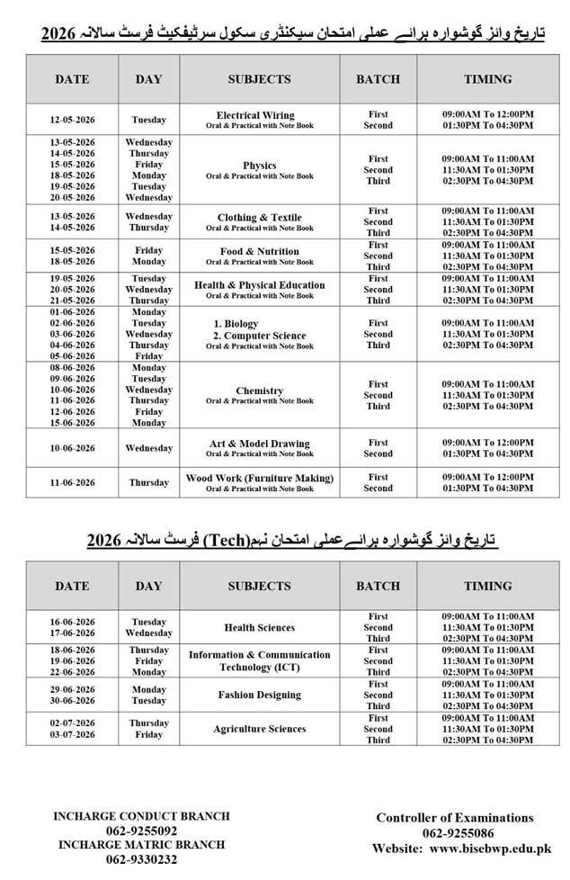 Matric Date Sheet 2026 Rawalpindi Board