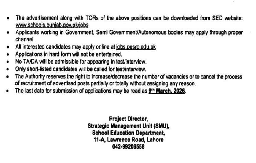 Punjab Education Department New Vacancies 2026