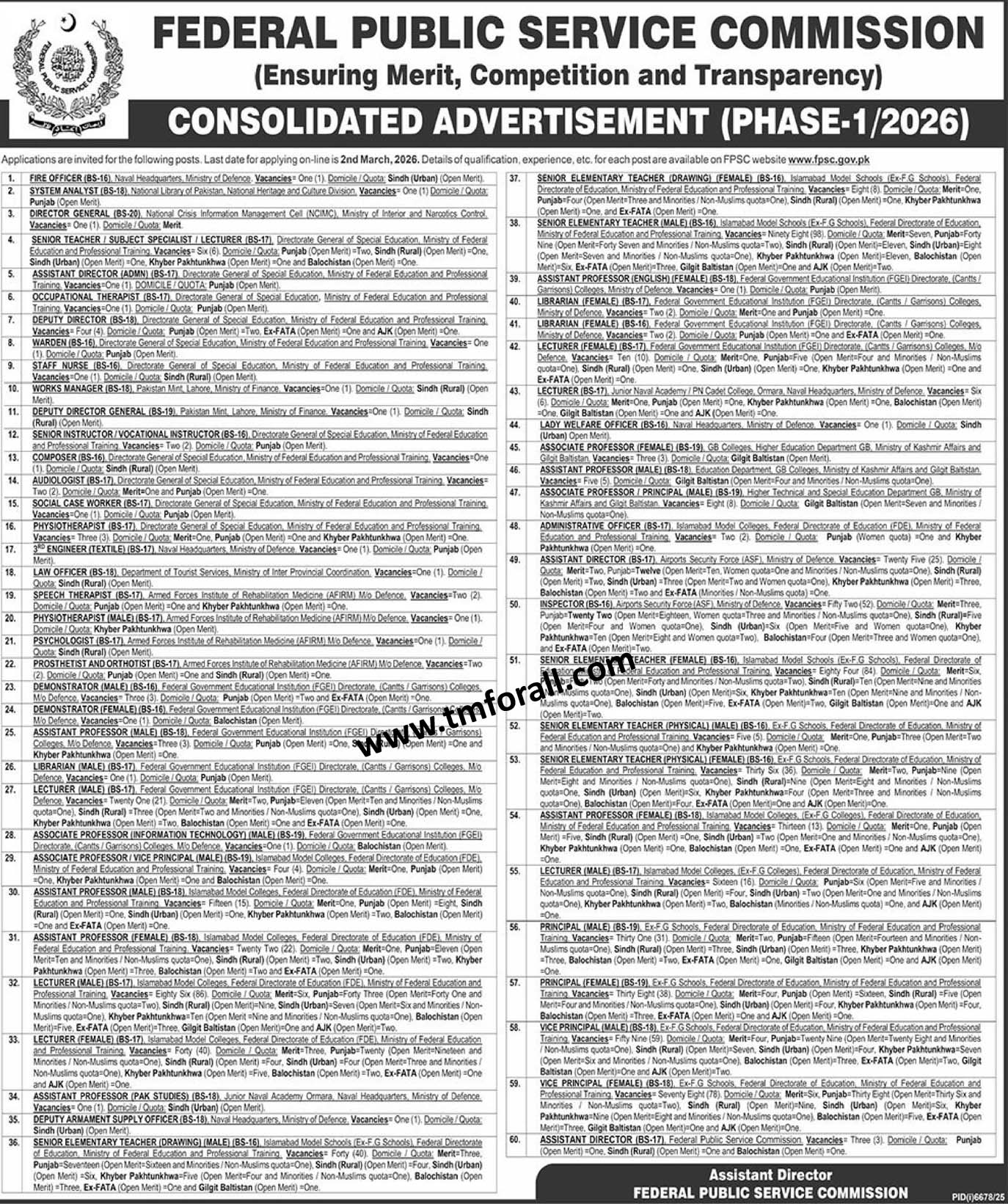 FPSC Teaching Jobs 2026