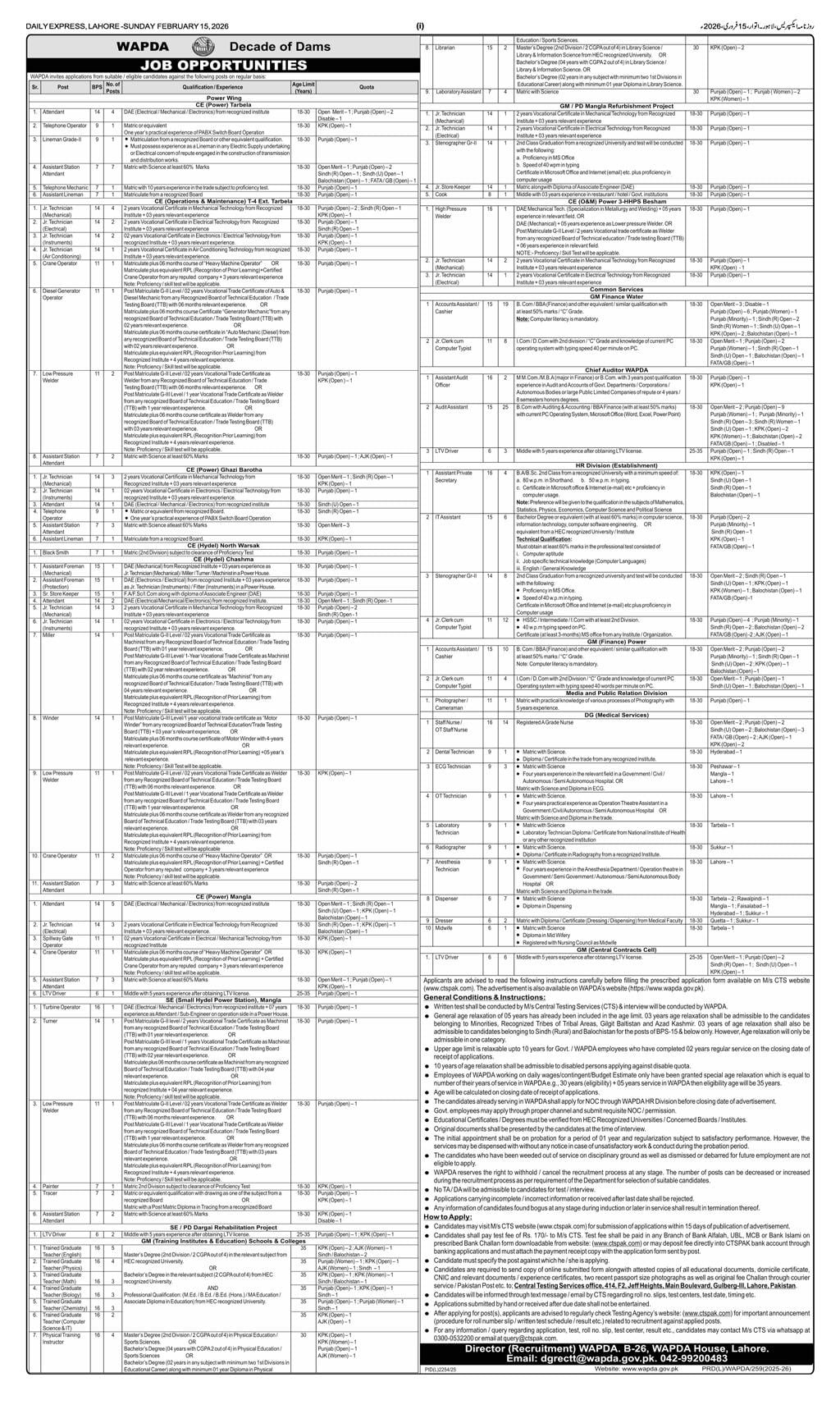 Vacancies in WAPDA