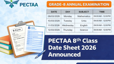 PECTAA 8th Class Date Sheet 2026