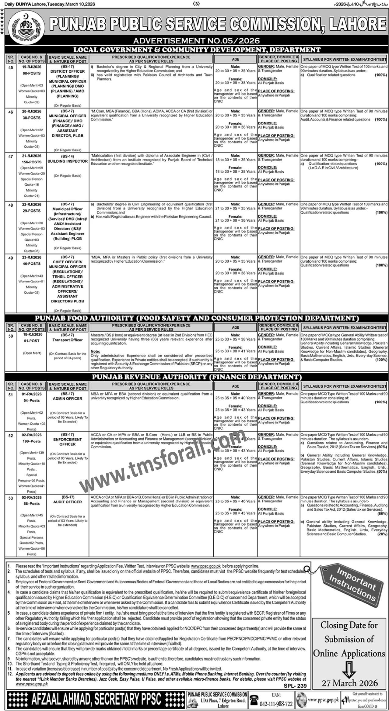 PPSC Advertisement No 5/2026