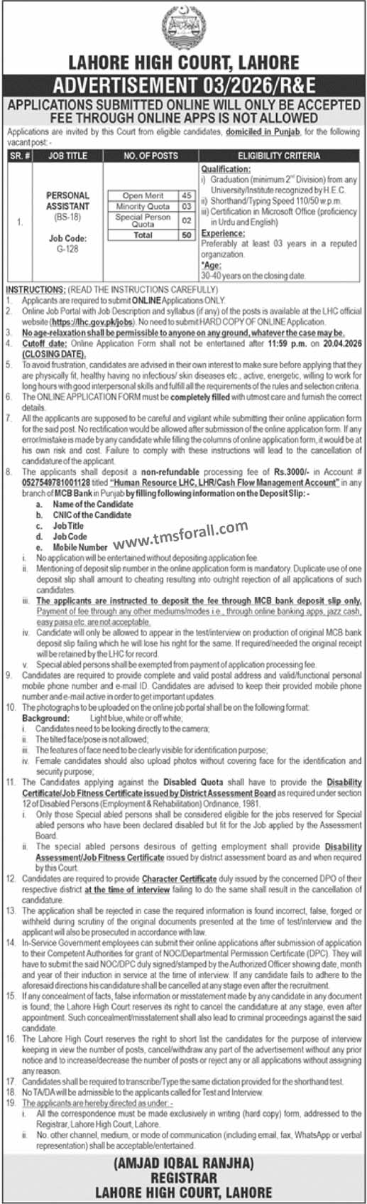 LHC Personal Assistant Jobs 2026