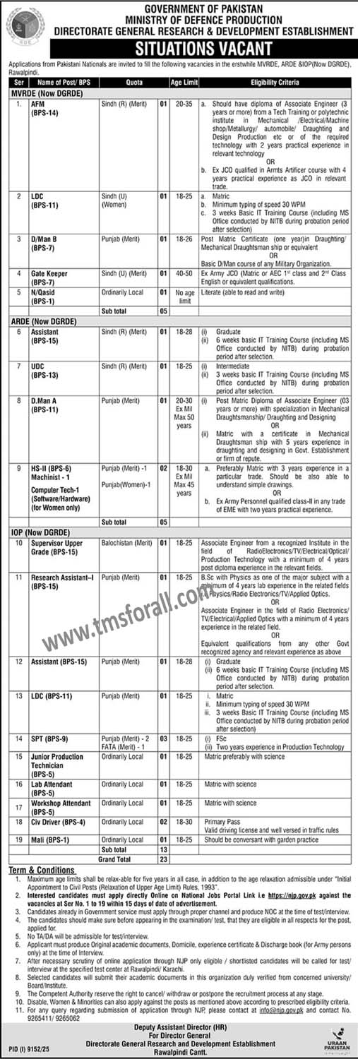 Ministry of Defence Production Jobs 2026