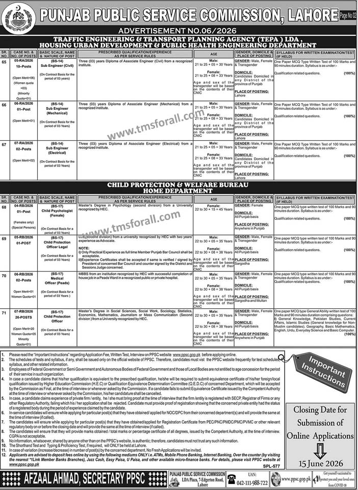 PPSC Advertisement No 6/2026