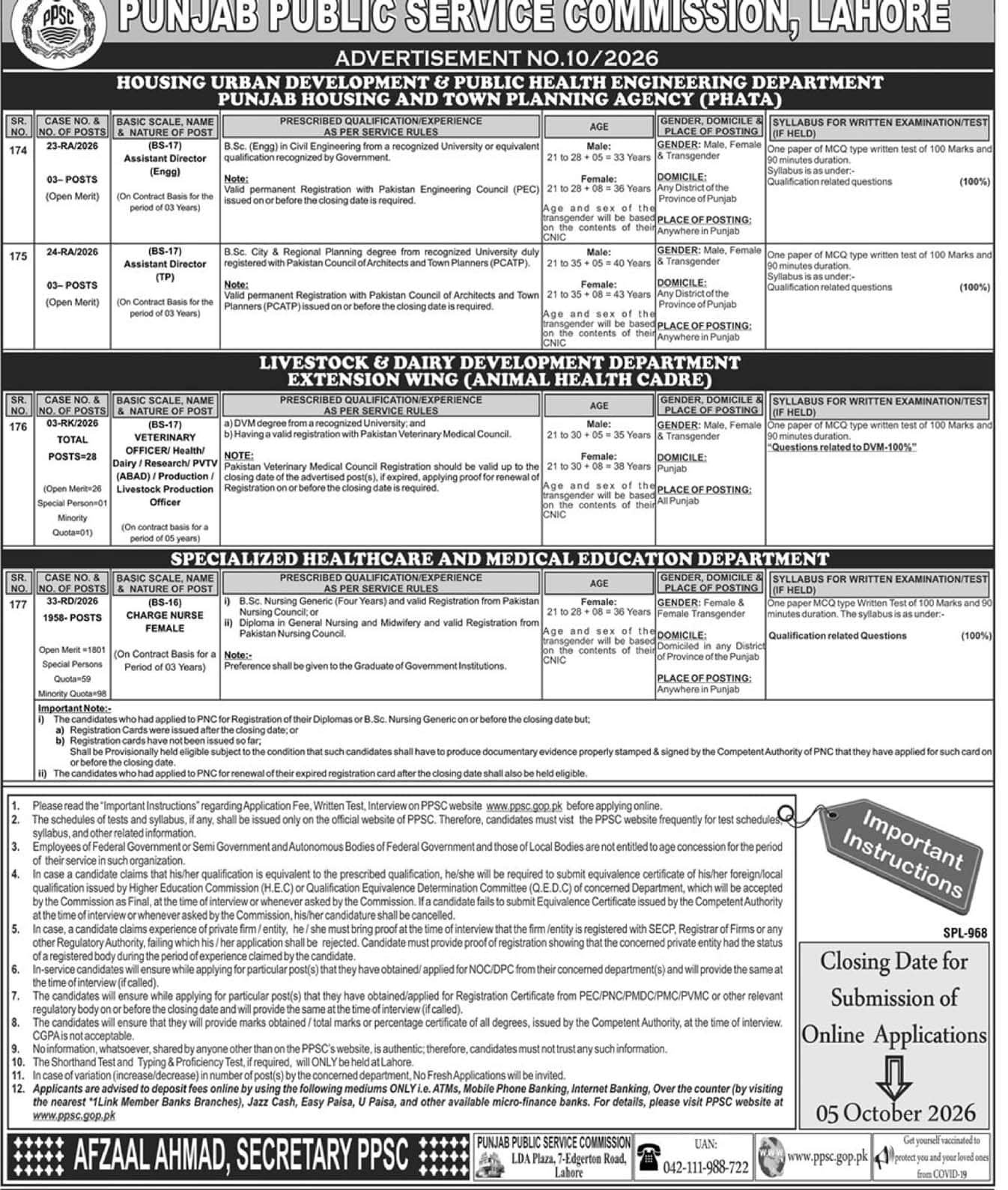PPSC Advertisement No 10/2026