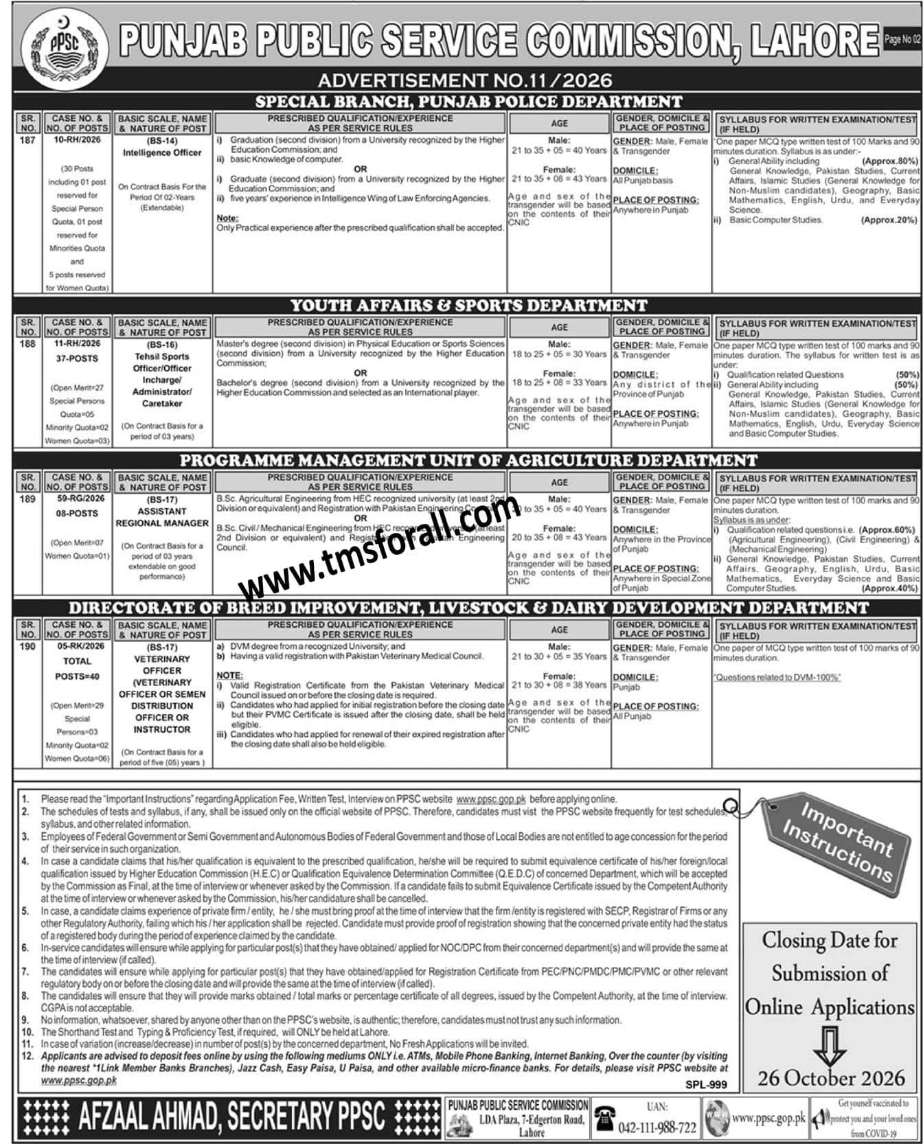 PPSC Advertisement No 11/2026
